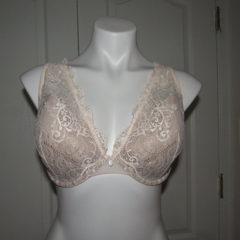 ThirdLove 24/7 Lace Contour Plunge Bra 35E ― Blush Nude Romantic Lift